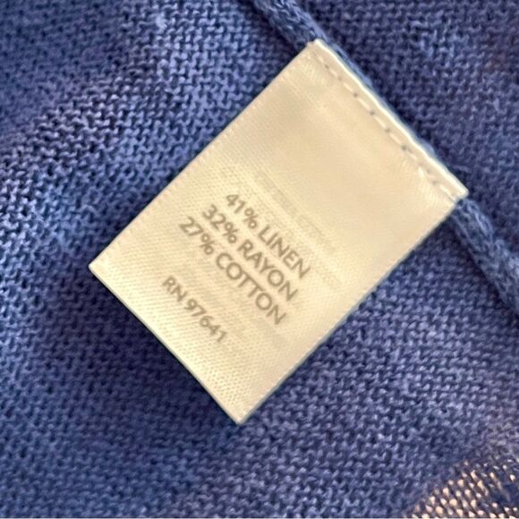 J. Jill Pointelle Linen Blend Open Front Lightweight Blue Cardigan size large - Picture 6 of 6